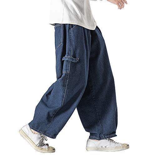 KOCHHA Jeans Men's Big Wide Pants Cotton Relaxed-Fit Carpenter Jean Denim Pants Hip Hop Blue Black M-5XL