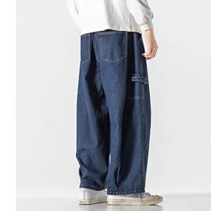 KOCHHA Jeans Men's Big Wide Pants Cotton Relaxed-Fit Carpenter Jean Denim Pants Hip Hop Blue Black M-5XL