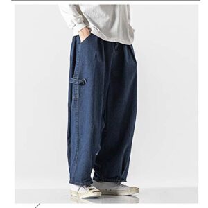 KOCHHA Jeans Men's Big Wide Pants Cotton Relaxed-Fit Carpenter Jean Denim Pants Hip Hop Blue Black M-5XL