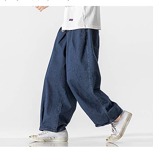 KOCHHA Jeans Men's Big Wide Pants Cotton Relaxed-Fit Carpenter Jean Denim Pants Hip Hop Blue Black M-5XL