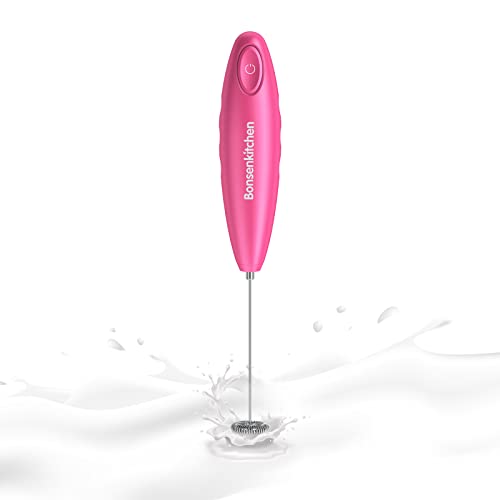 Bonsenkitchen Milk Frother Handheld, Automatic Milk Foam Maker Hand Frother for Coffee, Matcha, Hot Chocolate, Battery Operated Mini Drink Mixer-Hot Pink