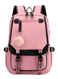 jiayou teenage girls' backpack middle school students bookbag outdoor daypack with usb charge port (21 liters, pink black)