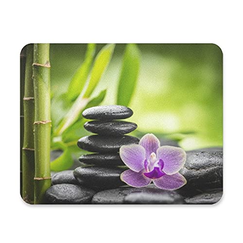 Zen Basalt Stones with Orchid and Bamboo Mouse Pads Gaming Mousepad with Anti Slip Rubber Base Smooth Cloth Surface Mouse Mat 9.84 x 7.48 inches