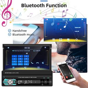 Car Stereo with Apple Carplay Android Auto 7 Inch Foldable HD Touchscreen Radio Supports FM Bluetooth Android/iOS Mirror Link SWC,Single Din Car Audio with AHD Backup Camera/USB/TF Card Port/AUX-in