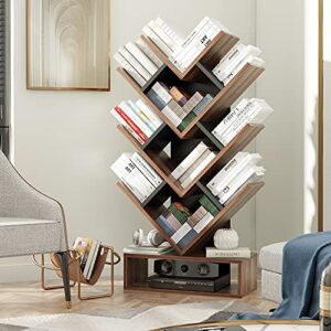 arts wish tree bookshelf 5-shelf floor standing bookcase, free standing magazines books tree rack for living room home office bedroom, walnut+black