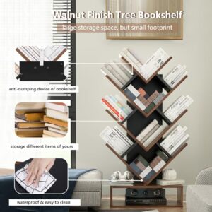 Arts wish Tree Bookshelf 5-Shelf Floor Standing Bookcase, Free Standing Magazines Books Tree Rack for Living Room Home Office Bedroom, Walnut+Black