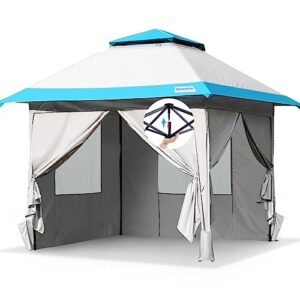 quictent 13'x13' pop up gazebo canopy tent with sidewalls, one person setup easy outdoor party tent enclosed waterproof, 169 sqft shade, gray/blue
