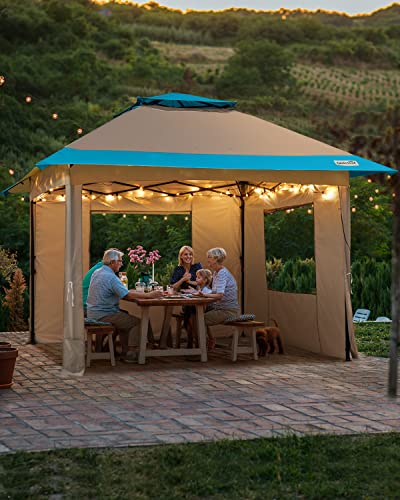 Quictent 13'x13' Pop up Gazebo Canopy Tent with Sidewalls, One Person Setup Easy Outdoor Party Tent Enclosed Waterproof, 169 sqft Shade, Gray/Blue