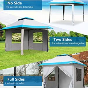 Quictent 13'x13' Pop up Gazebo Canopy Tent with Sidewalls, One Person Setup Easy Outdoor Party Tent Enclosed Waterproof, 169 sqft Shade, Gray/Blue