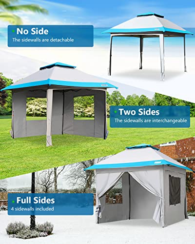 Quictent 13'x13' Pop up Gazebo Canopy Tent with Sidewalls, One Person Setup Easy Outdoor Party Tent Enclosed Waterproof, 169 sqft Shade, Gray/Blue