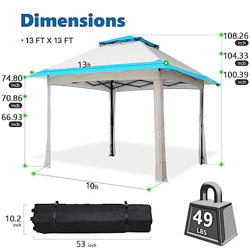 Quictent 13'x13' Pop up Gazebo Canopy Tent with Sidewalls, One Person Setup Easy Outdoor Party Tent Enclosed Waterproof, 169 sqft Shade, Gray/Blue