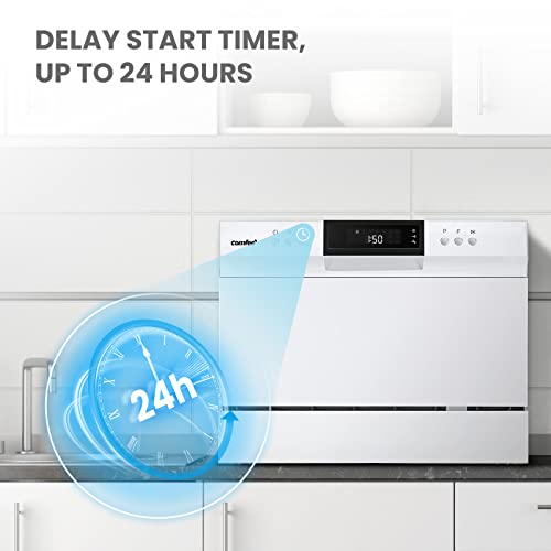 COMFEE’ Countertop Dishwasher, Energy Star Portable Dishwasher, 6 Place Settings, Mini Dishwasher with 8 Washing Programs, Speed, Baby-Care, ECO& Glass, Dish Washer for Dorm, RV& Apartment, White
