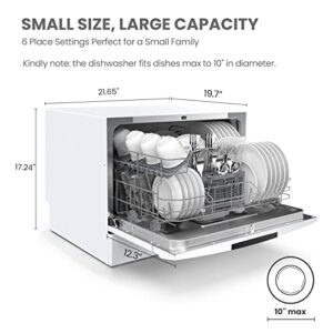 COMFEE’ Countertop Dishwasher, Energy Star Portable Dishwasher, 6 Place Settings, Mini Dishwasher with 8 Washing Programs, Speed, Baby-Care, ECO& Glass, Dish Washer for Dorm, RV& Apartment, White