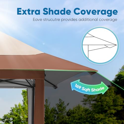 Quictent 13'x13' Pop up Gazebo Canopy Tent with Sidewalls, One Person Setup Easy Outdoor Party Tent Enclosed Waterproof, 169 sqft Shade, Beige/Khaki