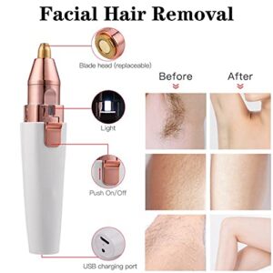Facial Hair Remover for Women,Nose Hair Trimmer Rechargeable 2-1 Eyebrow Razor&Portable Electric Shaver Painless Hair Remover Device for Face Nose Peach Fuzz Body Beard Lips Chin Female Hair Removal