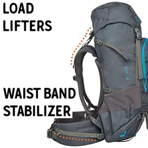 Kelty Asher Day Hiking Pack, 18-85 Liter Capacity, Hiking, Backpacking, Travel Pack, Internal Frame 2023 Model (55L Beluga)