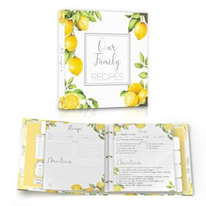 recipe binder 8.5x11 3 ring kit - 25 double-sided recipe cards, 50 plastic page protector sleeves, 10 dividers & labels -blank cookbook binders - make your own full page family recipes organizer album