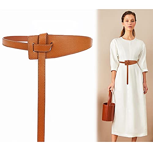 Glamorstar Women Leather Belts Vintage Irregular Waist Belt for Dresses Tie Knot Waistband Belt Brown 135CM/53.1IN