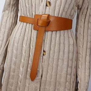 Glamorstar Women Leather Belts Vintage Irregular Waist Belt for Dresses Tie Knot Waistband Belt Brown 135CM/53.1IN