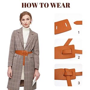 Glamorstar Women Leather Belts Vintage Irregular Waist Belt for Dresses Tie Knot Waistband Belt Brown 135CM/53.1IN