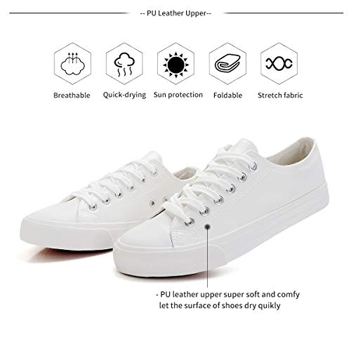 Adokoo Women's Fashion Sneakers PU Leather Casual Shoes White Tennis Shoes(US8, White)