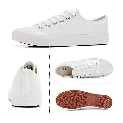 Adokoo Women's Fashion Sneakers PU Leather Casual Shoes White Tennis Shoes(US8, White)