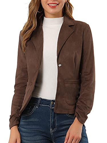 Allegra K Women's Long Sleeve Casual Open Front Drawstring Faux Suede Blazer Medium Brown