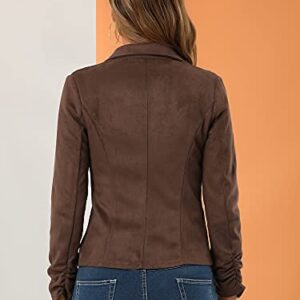 Allegra K Women's Long Sleeve Casual Open Front Drawstring Faux Suede Blazer Medium Brown