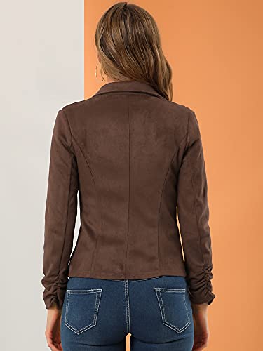 Allegra K Women's Long Sleeve Casual Open Front Drawstring Faux Suede Blazer Medium Brown