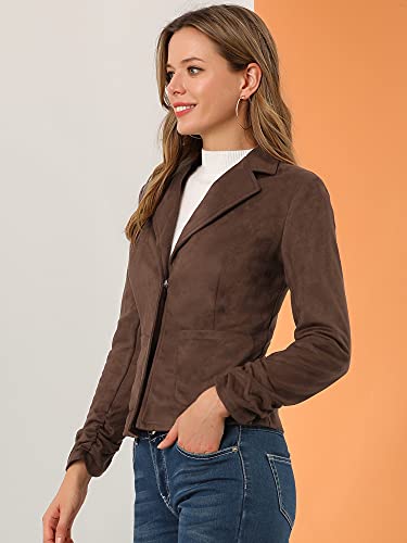 Allegra K Women's Long Sleeve Casual Open Front Drawstring Faux Suede Blazer Medium Brown