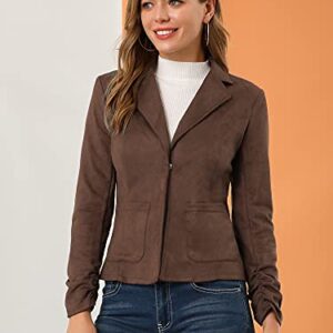 Allegra K Women's Long Sleeve Casual Open Front Drawstring Faux Suede Blazer Medium Brown