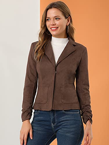 Allegra K Women's Long Sleeve Casual Open Front Drawstring Faux Suede Blazer Medium Brown