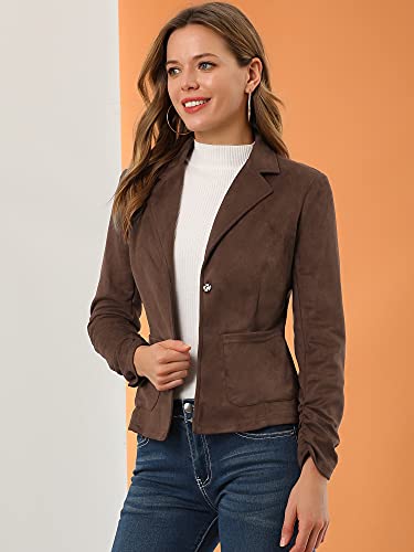 Allegra K Women's Long Sleeve Casual Open Front Drawstring Faux Suede Blazer Medium Brown