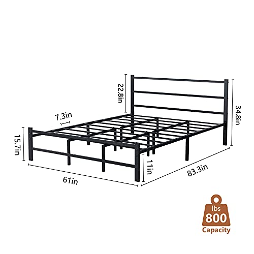 jakoola Queen Size Metal Bed Frame Simple Platform with Headboard, Double Support Frame Total in 14 Support Legs Strong Steel Mattress Support Slats, No Box Spring Required