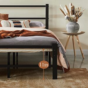 jakoola Queen Size Metal Bed Frame Simple Platform with Headboard, Double Support Frame Total in 14 Support Legs Strong Steel Mattress Support Slats, No Box Spring Required