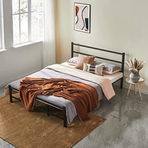 jakoola Queen Size Metal Bed Frame Simple Platform with Headboard, Double Support Frame Total in 14 Support Legs Strong Steel Mattress Support Slats, No Box Spring Required