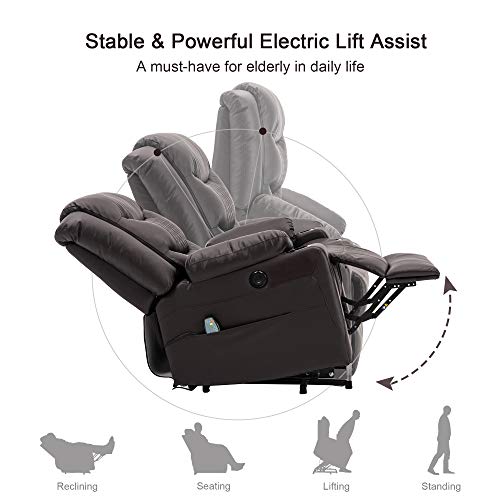 EVER ADVANCED Power Lift Chairs Recliners for Elderly, Electric Recliners Chair with Heat Vibration Massage, Remote Control,USB Port, 2 Cup Holder & Side Pocket for Home, Office (Brown)