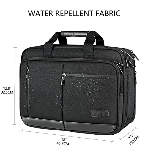 VANKEAN Laptop Briefcase for Men Women, 17.3 Inch Laptop Bag Water Repellent & Expandable Messenger Bag with Strap, Premium Shoulder Bag Womens Briefcase Computer Bag for Travel/Business, Black