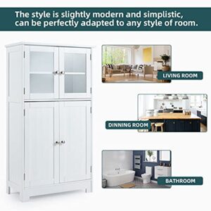 MELLCOM Bathroom Storage Cabinet, Floor Cabinet Cupboard, Wood Linen Cabinet with Doors and Adjustable Shelf,Wood Freestanding Cupboard for Living Room, Entryway, Kitchen, Ivory