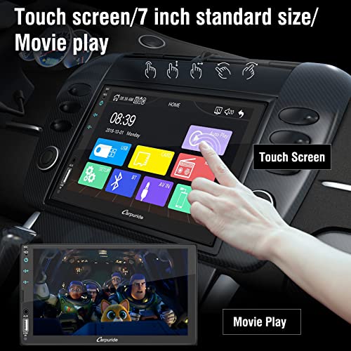 CARPURIDE Double Din Car Stereo with Apple Carplay & Android Auto, 7" Touchscreen Car Audio Receiver with Bluetooth, Mirror Link, Backup Camera, USB/TF/AUX Port, A/V in, SWC, FM/AM Radio, 2 din