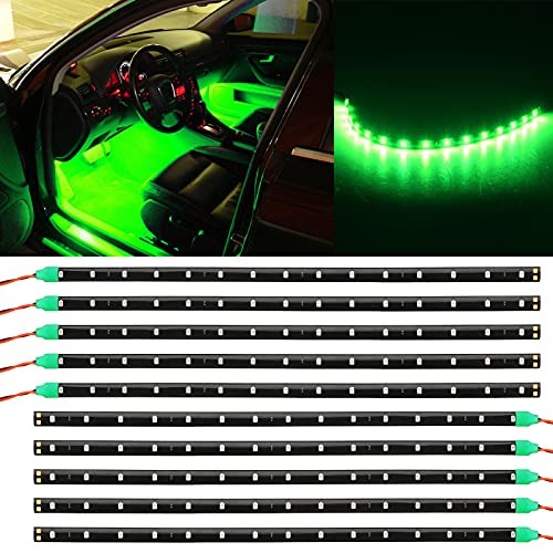 10PCS 12v Led Interior Car Light LED Strip Light, Mini Neon Interior Exterior Waterproof Flexible Utility 30cm 15LEDs Car Underglow Lights for Truck Bar Cars Golf Motorcycles Boat Decoration, Green