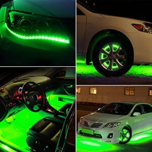 10PCS 12v Led Interior Car Light LED Strip Light, Mini Neon Interior Exterior Waterproof Flexible Utility 30cm 15LEDs Car Underglow Lights for Truck Bar Cars Golf Motorcycles Boat Decoration, Green