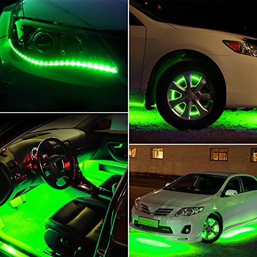 10PCS 12v Led Interior Car Light LED Strip Light, Mini Neon Interior Exterior Waterproof Flexible Utility 30cm 15LEDs Car Underglow Lights for Truck Bar Cars Golf Motorcycles Boat Decoration, Green