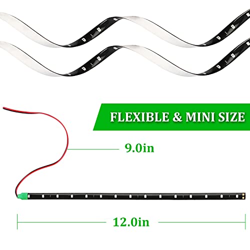 10PCS 12v Led Interior Car Light LED Strip Light, Mini Neon Interior Exterior Waterproof Flexible Utility 30cm 15LEDs Car Underglow Lights for Truck Bar Cars Golf Motorcycles Boat Decoration, Green