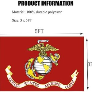 US Marine Corps USMC Flag 3x5 Outdoor Double Sided - Heavy Duty Polyester US Military Army Flags Long Lasting with 2 Brass Grommets…
