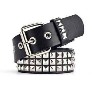 FOCAST Black Studded Belt Punk Rock Rivet Belt Grommet Threads Belt with Bright Metal Pyramid for Women Men (Black)