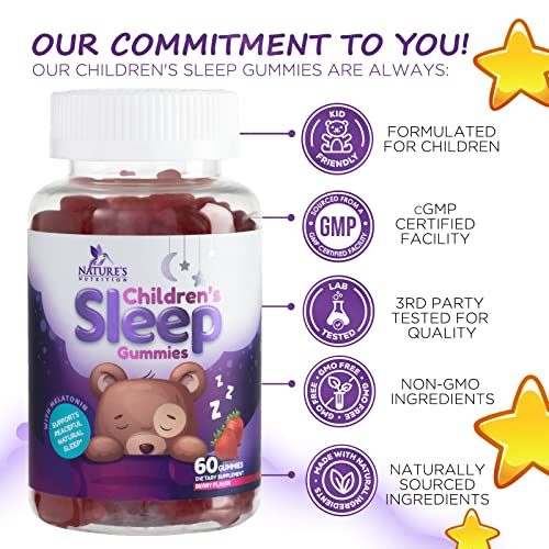 Kids Melatonin Gummies 2mg, Natural Effective Children's Sleep Gummy Supplement, Berry Flavored Sleep Support Supplement for Ages 4 Plus, Non-GMO, Vegetarian, Natural Colors and Flavor - 60 Gummies