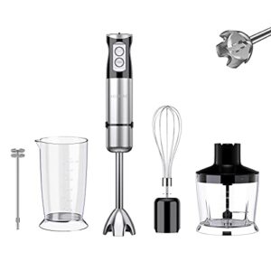 houcae hand blender, turbo for finer results, 4-in-1 gift set, 500 watt 6-speed immersion multi-purpose hand blender heavy duty copper motor brushed 304 stainless steel with whisk, milk frother attachments. black.