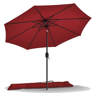 vounot 9 ft patio umbrella outdoor garden parasol table tilting patio parasol umbrella, with crank handle, protective cover, 8 sturdy ribs, red