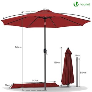 VOUNOT 9 FT Patio Umbrella Outdoor Garden Parasol Table Tilting Patio Parasol Umbrella, with Crank Handle, Protective Cover, 8 Sturdy Ribs, Red